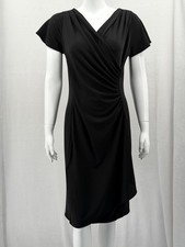 Talbots Dress Womens Medium Black Ruched Faux Wrap Office Cocktail LBD Career