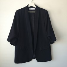 Zara Black Blazer Jacket Size XL Ex Large 14 16 3/4 Sleeve