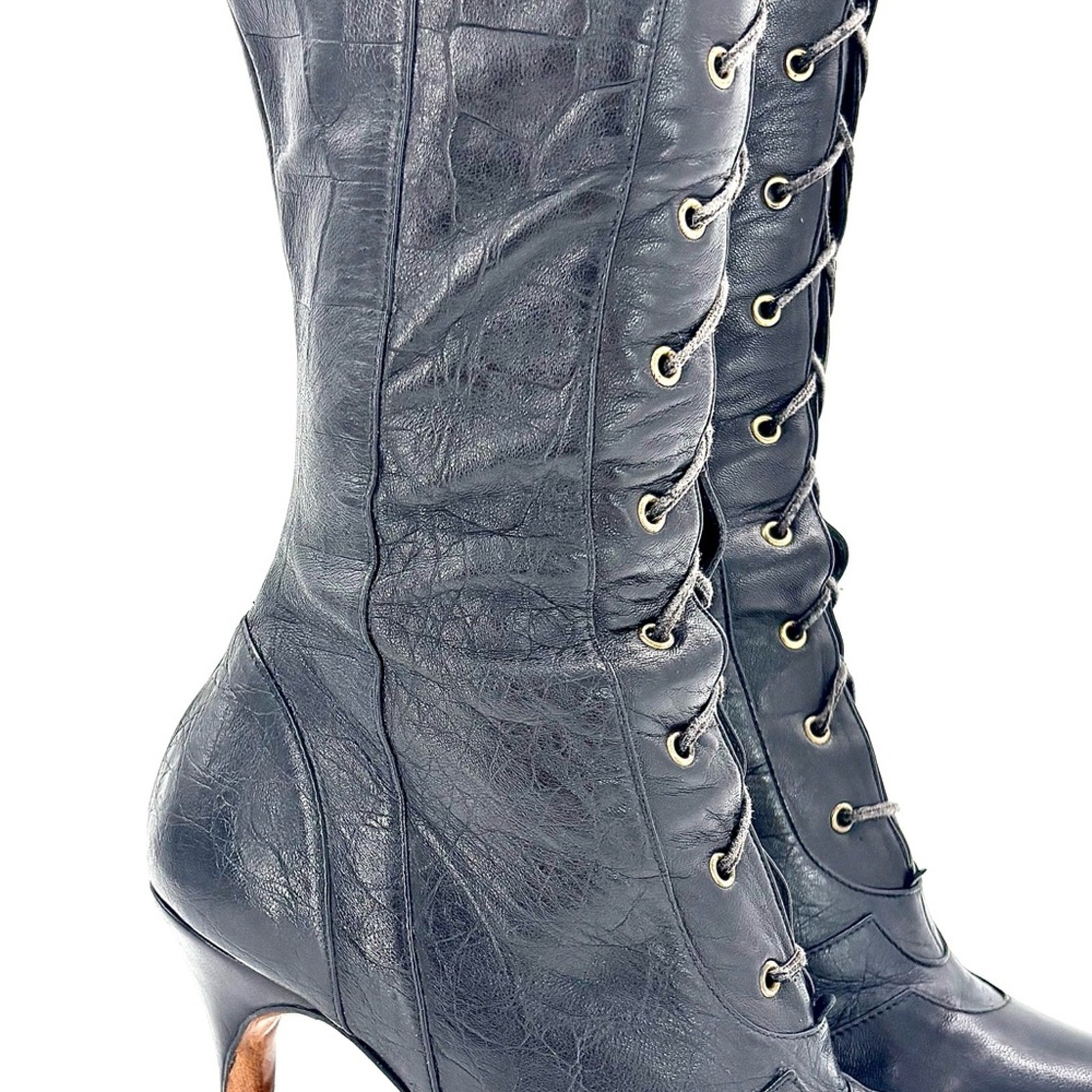 Vintage Christian Dior Fall 2000 CD Croc Emboss Pointed Toe Knee High Boots 37.5 thumbnail 6