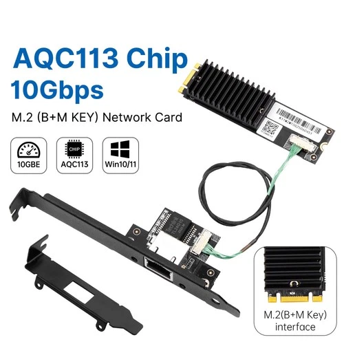 M.2 B+M Key to 10G Ethernet Adapter Card AQC113 10GbE RJ45 Converter for Gaming