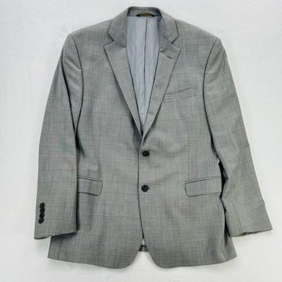 Brooks Brothers Suit Jacket Mens 43 Gray Check Explorer Regent Fit Wool Stretch