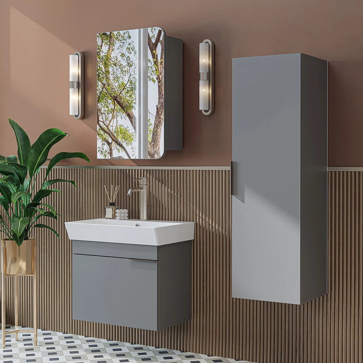 Roomart Badmöbel Set LYCIA 60 cm – 4-teiliges Badezimmermöbel-Set in 4 Farben