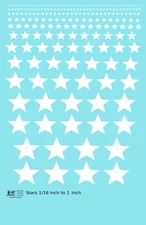 K4 All Scales Water Slide Decals Five Point Stars 1/16 To 1 Inch White