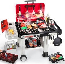 Kids Play Kitchen Toys, Kids BBQ Grill Playset with Smoke, Sound and Light, 2-La