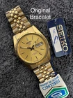 Vintage Seiko 5 SNxJ-89 Automatic 7009-3111 Gold Dail Fluted Bezel Men,s Japan