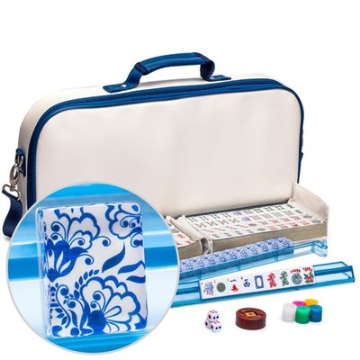 Mahjong Set American Chinoise Soft Leatherette Case Racks Pushers Coins Yellow