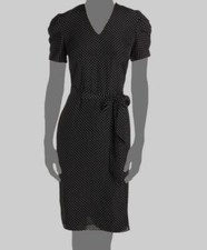 Ralph Lauren Women's Black Polka Dot Tie-Waist Casual Dress Size 12