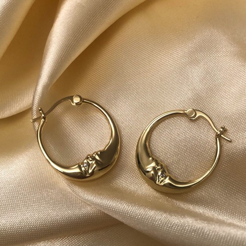 Orecchini Luna a cerchio placcati Oro 18k nuovi Donna Idea Regalo Confezione Inc - Foto 2 di 8