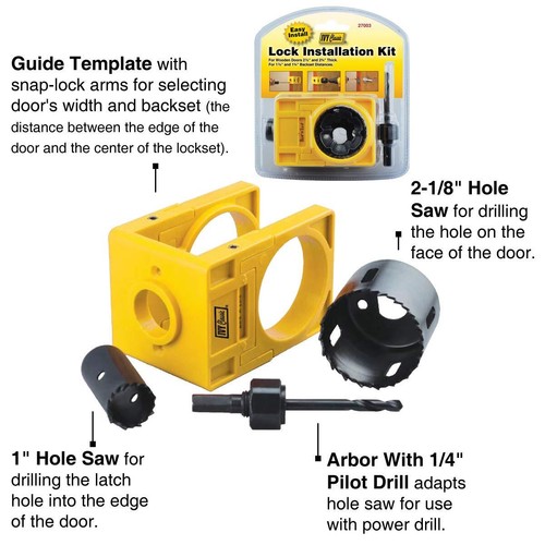 27003 Carbon-Steel Lock Installation Kit with Guide Template for Wood Doors C... - Picture 2 of 7
