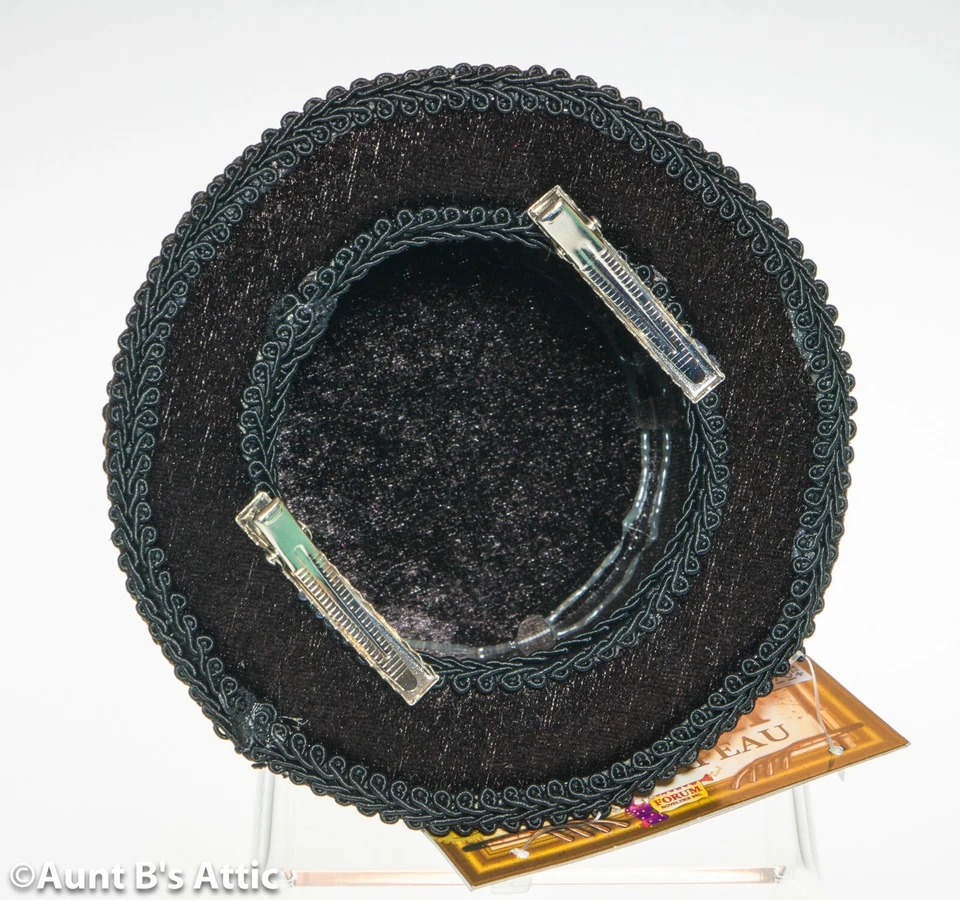 Mini Sombrero Steampunk Marrón Terciopelo Disfraz Sombrero Negro Trenza Borde y Lentejuelas Acento Foto 3 de 3