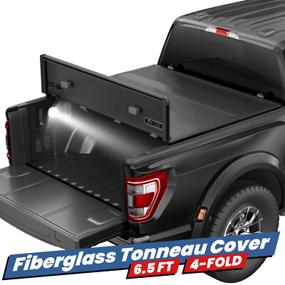 6.5FT 4-Fold Fiberglass Hard Truck Bed Tonneau Cover For 2015-2024 Ford F150