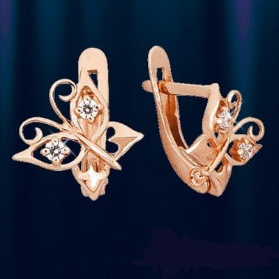  Rose Rotgold 585  Kinder-Ohrringe mit CZ Schmetterling Kids butterfly earrings!