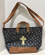 Thirty-One Step Up Tote Floral Embroidered Cross Cell Phone Pocket Retired Print