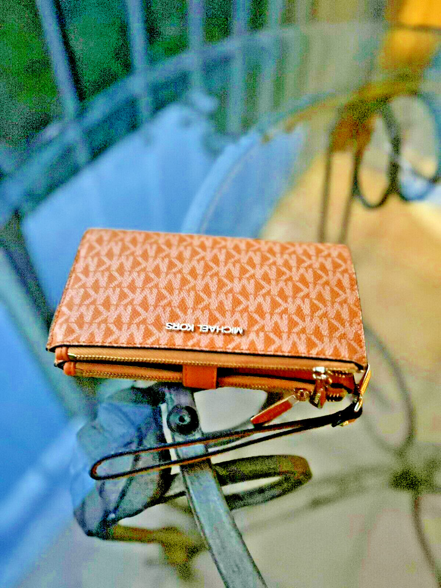 Michael Kors Large Double Zip Phone Holder Wristlet Wallet Yellow