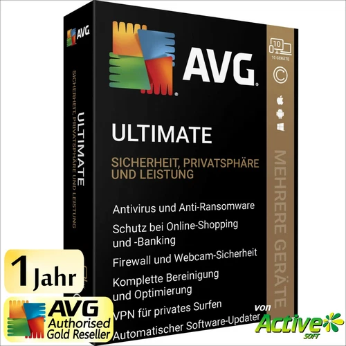 AVG ULTIMATE 2025 10 PC 1 Jahr | PC, Mac, Android | TuneUp, Antivirus, VPN DE
