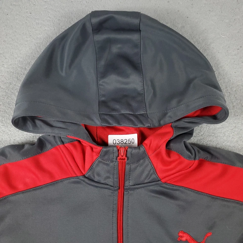 Puma Suéter Niños XL Gris Rojo Cremallera Completa Sudadera con Capucha Jóvenes/Niños * Foto 2 de 4