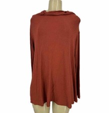 We The Free People Small Rust Ribbed Sweater Slit Back Long Sleeve Cowl Neck 2-3
