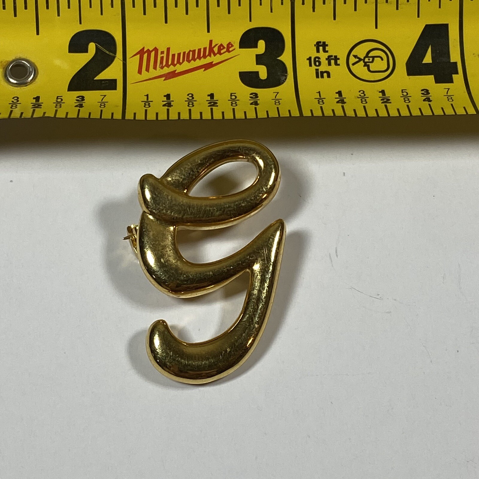 Gold Tone Metal Cursive G Brooch vintage - image 3