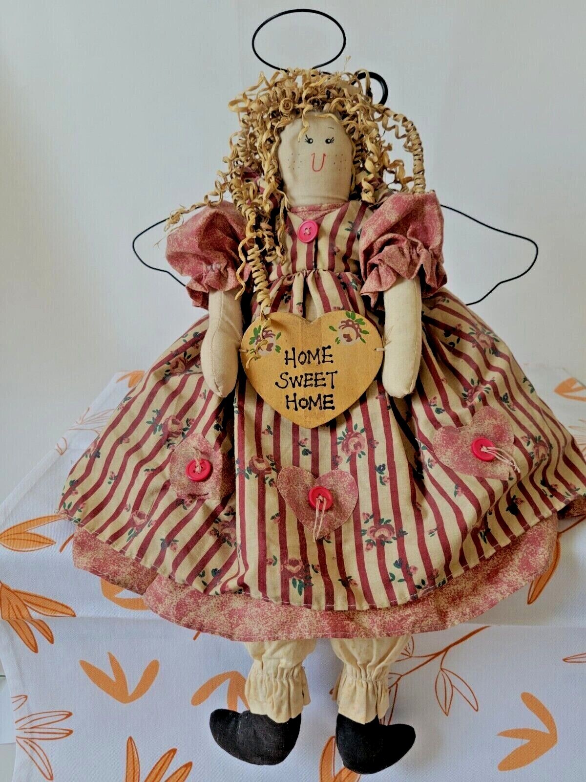 Vintage "Home Sweet Home" Angel Doll Shelf Sitter Rustic Farmhouse