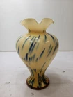 Murano Lavorazione Arte Tall Vase Ruffle Lip Yellow Blue Made In Italy Vintage