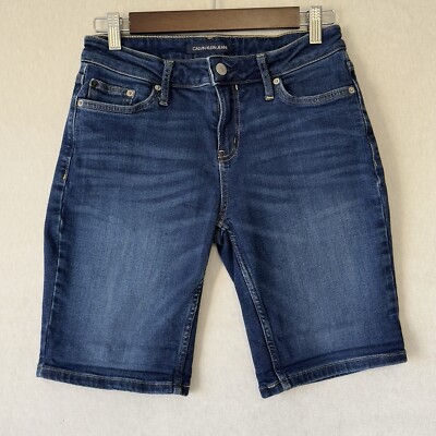 Calvin Klein Ladies Denim Bermuda City Shorts Blue Jean Rolled