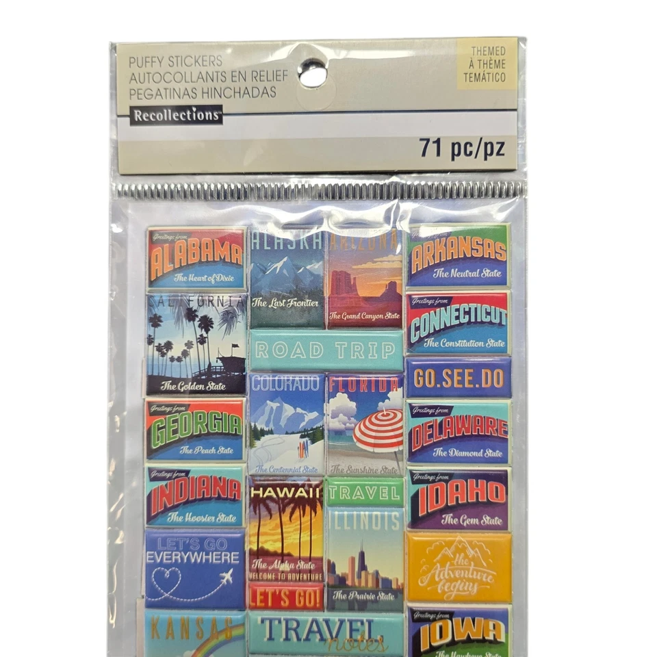 2 paquetes de pegatinas 3D, hinchadas para álbumes de recortes y manualidades 51 placas de matrícula de estados Foto 2 de 4