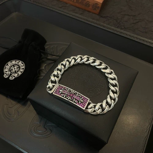 CHROME HEARTS Bracciale Cromato Classico Cuori Croce Polline Diamante Stile Classico Retrò