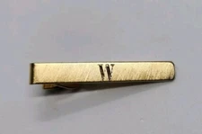 VINTAGE TIE BAR CLIP CLASP STAY Gold Tone Hatch Marks Texture "W" Letter Initial