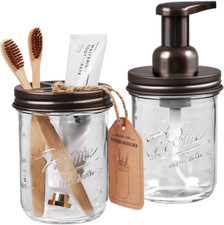 Mason Jar Bathroom Accessories Set - Includes Mason Jar Foaming Hand Soap