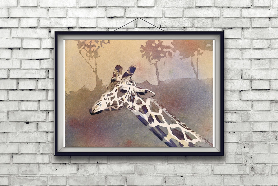 Fine art watercolor painting of giraffe.  Print of original watercolor painting - Image 2 of 4