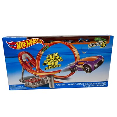 Hot Wheels Power Shift Raceway Track Set Loop & Jump with 5 Cars
