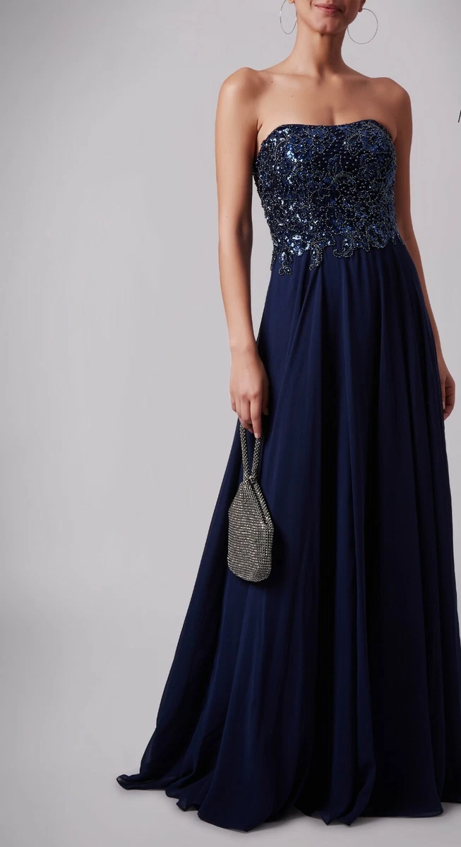 Navy bardot cheap prom dress