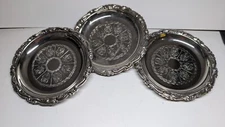 Vtg Silver Plated EP On Steel Etched Dish Coaster 4" Made In Italy Set Of 3.