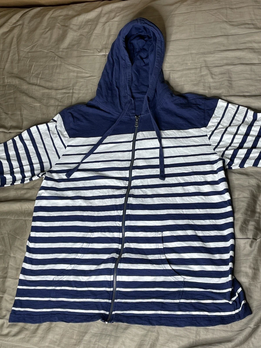 Merona Hoodie Menu0026#039;s Extra Large Blue Striped Casual Zip Up Sweater |  eBay