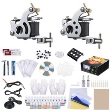 Complete Tattoo Kit Beginner Set 2 Machine Gun Needle Grip 40 Inks Power Supply