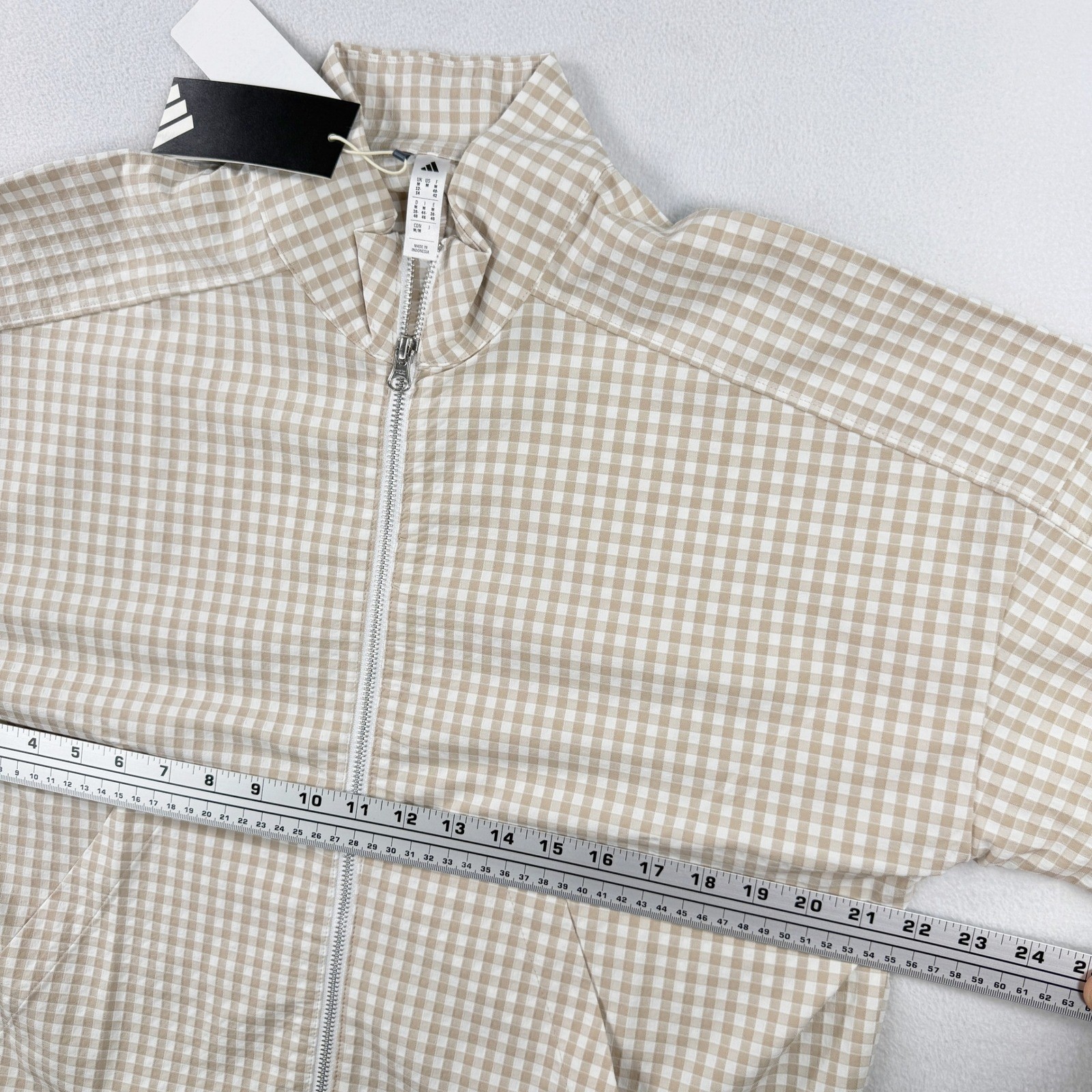 Adidas Womens Ultimate365 Gingham Golf Jacket Utility Size M Taupe JE9948, NEW thumbnail 8