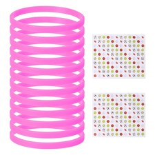 12Pcs Silicone Bracelets Solid Color Rubber Wristbands with Stickers Rose Red