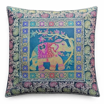 Funda de cojín de elefante brocado indio funda de almohada de seda decorativa... - Imagen 1 de 4