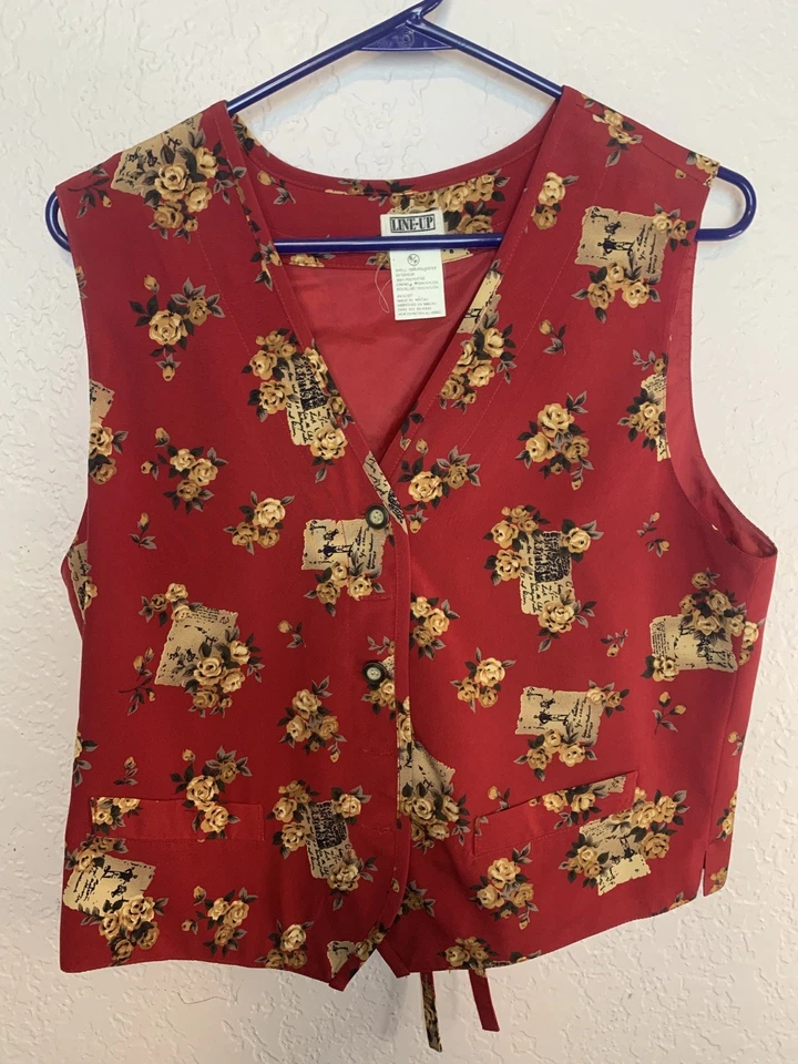 Line-Up for Sports Vintage Golf Women's Blazer & Vest Red Floral Size M - Image 3 of 4