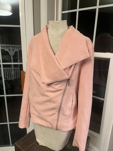 Halston, Giacca moto H Halston vintage ecopelle scamosciata asimmetrica zip blush rosa taglia 8