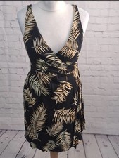 H&M Womens Black Palm Print Mock Wrap Dress Size Small