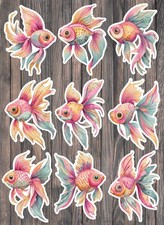Pretty Pastel Fish Die Cut Vinyl Stickers Set Scrapbooking Laptop Waterbottle