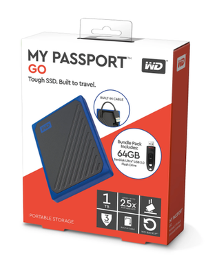 New WD My Passport Go External SSD, 1TB, W/ SanDisk 64GB USB 3.0