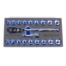 MP001001 3/8 inch Drive Socket Wrench Set, 20-piece, 12-Point Socket in SAE &...