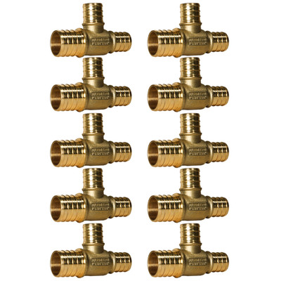 10 Pack  XFITTING 1'' x 3/4'' x 3/4'' Pex Tee, Lead Free Brass, Crimp Fitting
