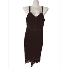 Express Womens Black Floral Lace Corset Midi Dress Eyelash Trim Size 4 LBD