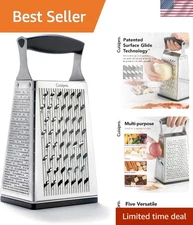Ergonomic 4-Sided Box Grater - Dishwasher Safe Stainless Steel Kitchen Essential