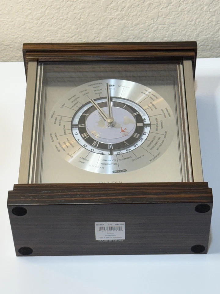 -BULOVA-B2258 Wyndmere World Times Airplane Table/Mantle Clock “Tested” NICE - Image 2 of 4