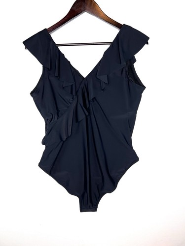 Traje de baño Blooming Jelly nuevo con etiquetas control de barriga de una pieza con volantes cuello en V talla 3XL negro - Imagen 5 de 7