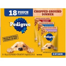 PEDIGREE CHOPPED GROUND DINNER Adult Soft Wet Dog Food 18-Count Variety Pack,
